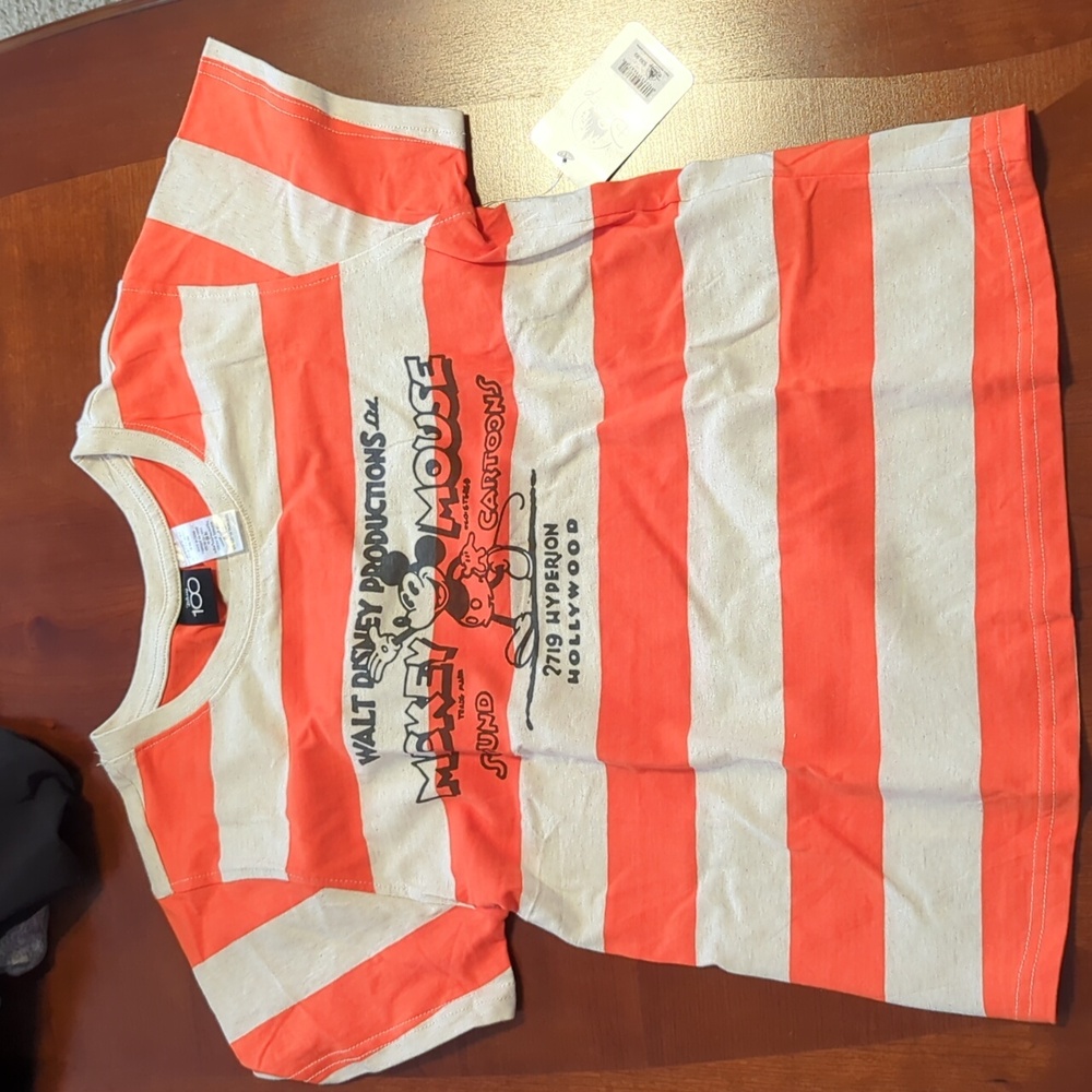 Disney Parks MICKEY MOUSE Orange/White striped SS Tshirt size Small NWT